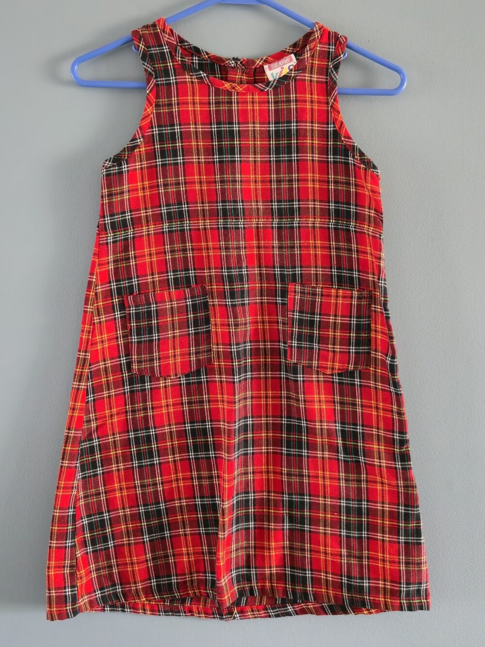 Vintage SEARS Kids Red Plaid Sleeveless Dress (Girls 7)